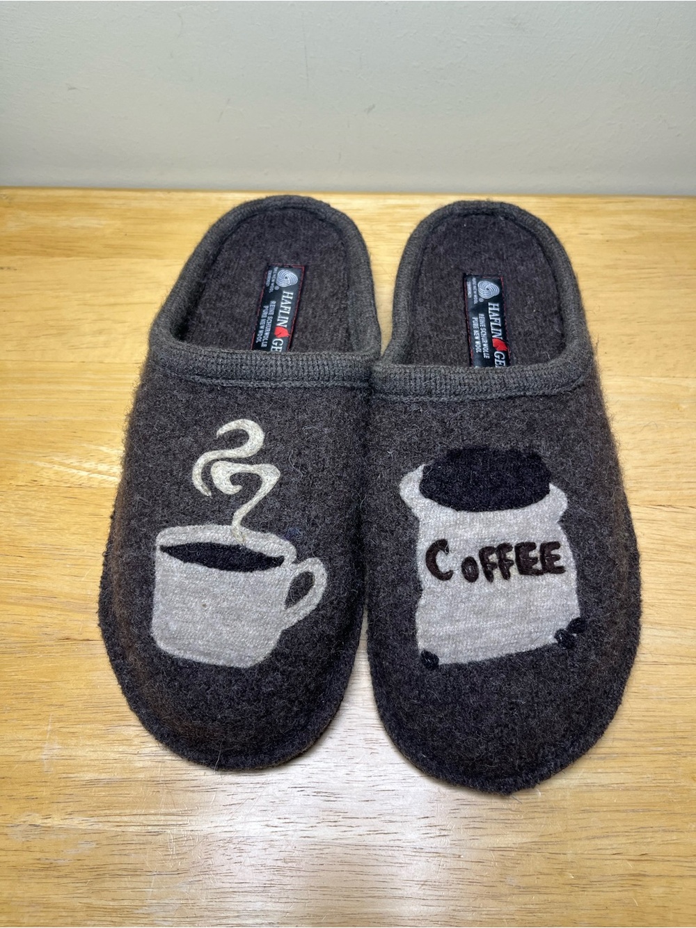 HAFLINGER Coffee Wool Felt Mule Slippers Brown Women’s 8 Men’s 10